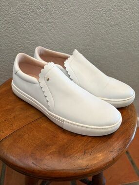 kate spade NY White Leather Scalloped Slip-On Sneakers